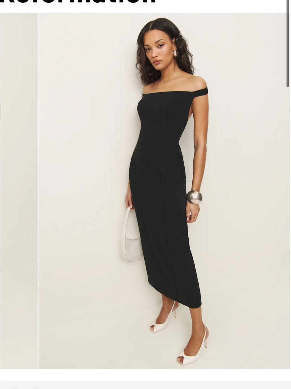 Reformation: Off-Shoulder Black Midi Dress